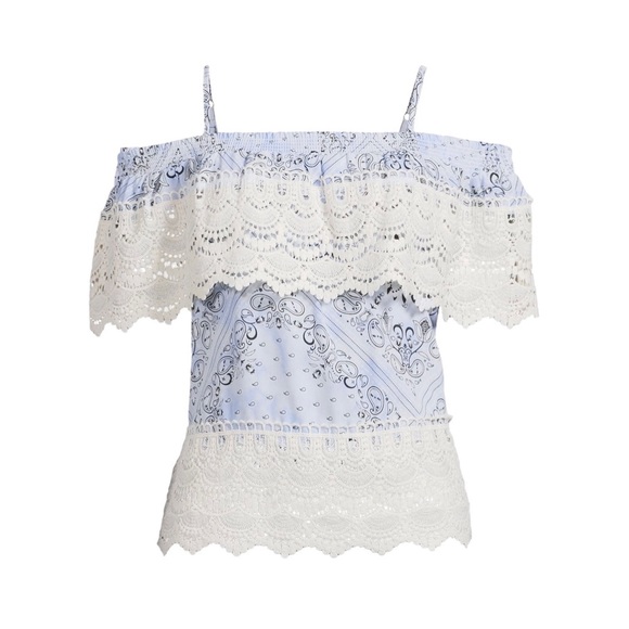 NO BOUNDARIES Womens Off Shoulder Blouse Size Medium 7-9 Juniors New - Picture 2 of 8